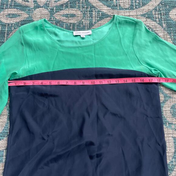 Amanda Uprichard Color Block Shift Dress Green‎ Navy Blue 3/4 Sleeve - Size P - Picture 5 of 7